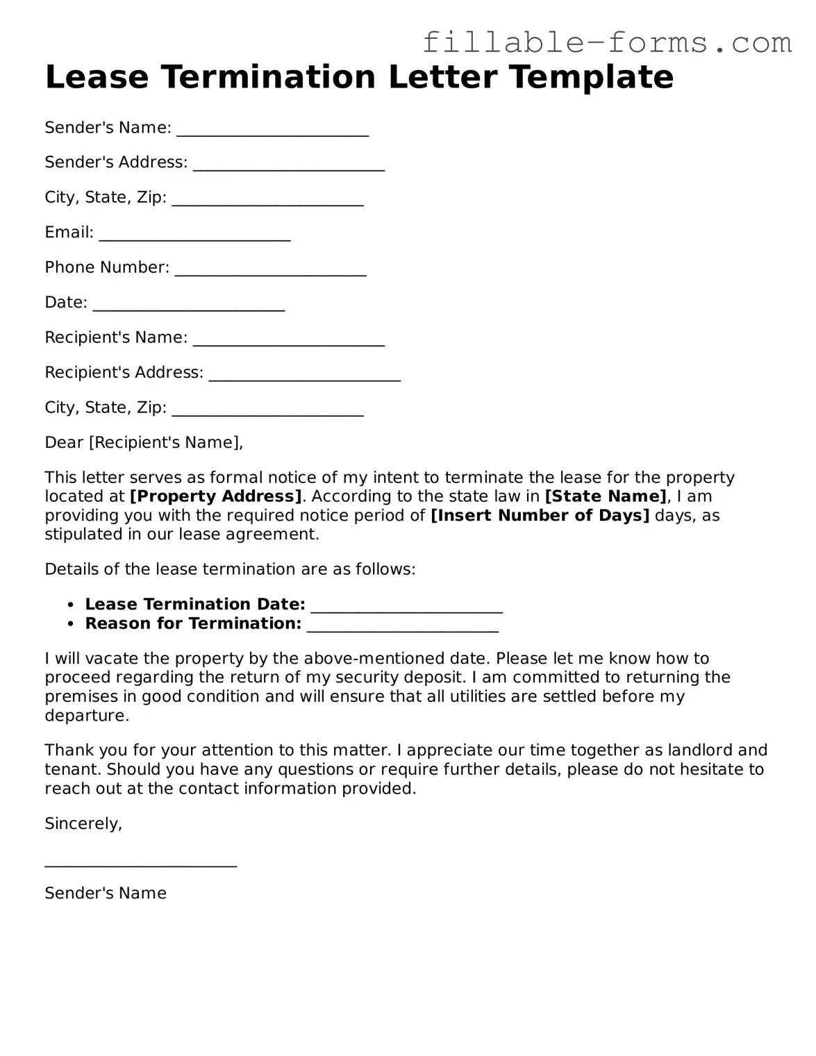Printable Lease Termination Letter Form