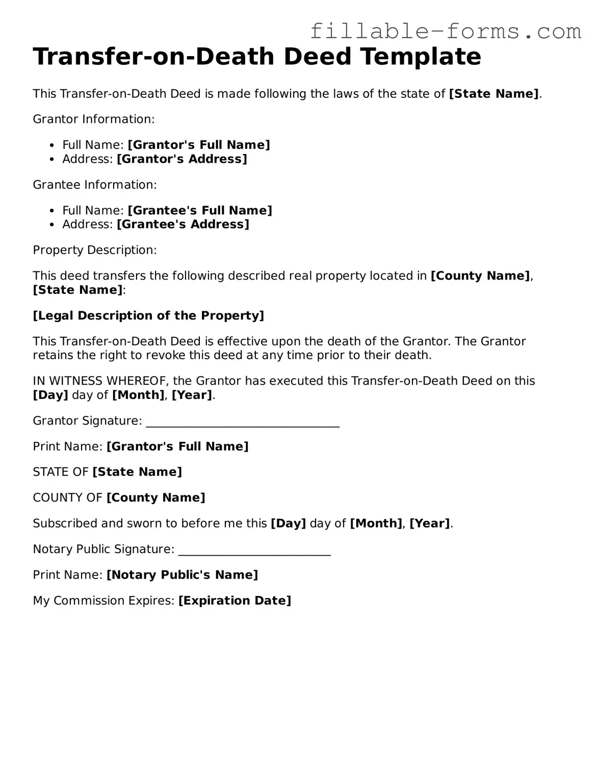 Printable Transfer-on-Death Deed Form