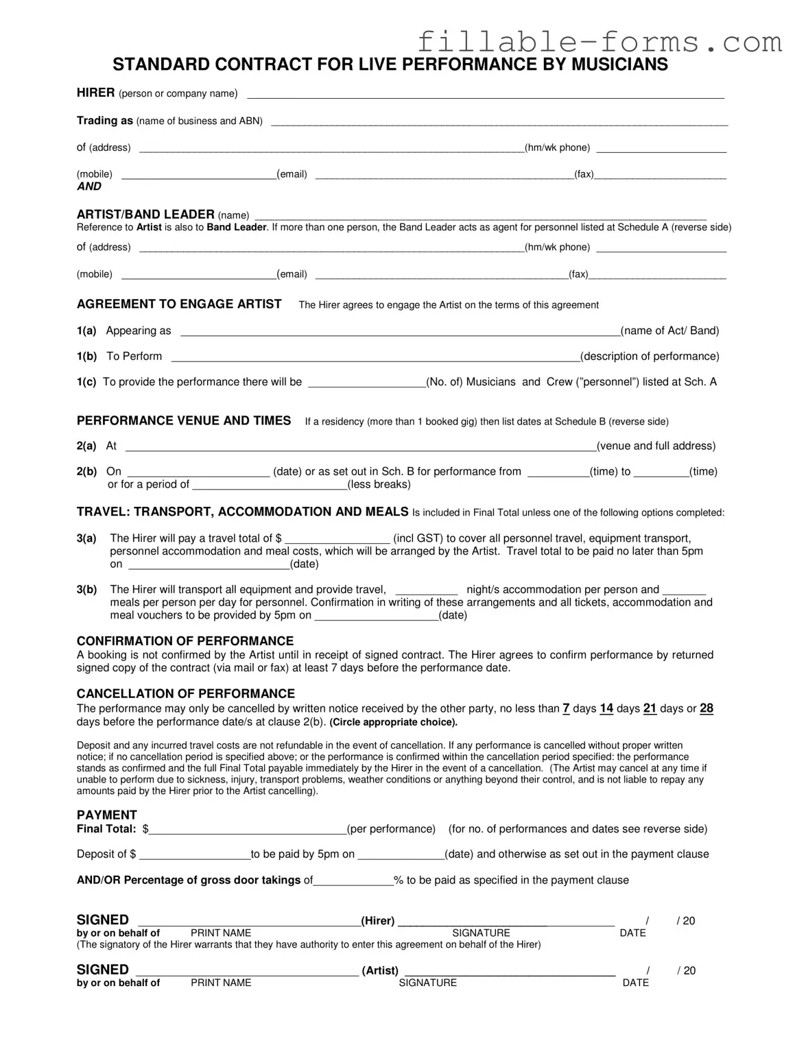Fill Out a Valid Live Performance Contract Template