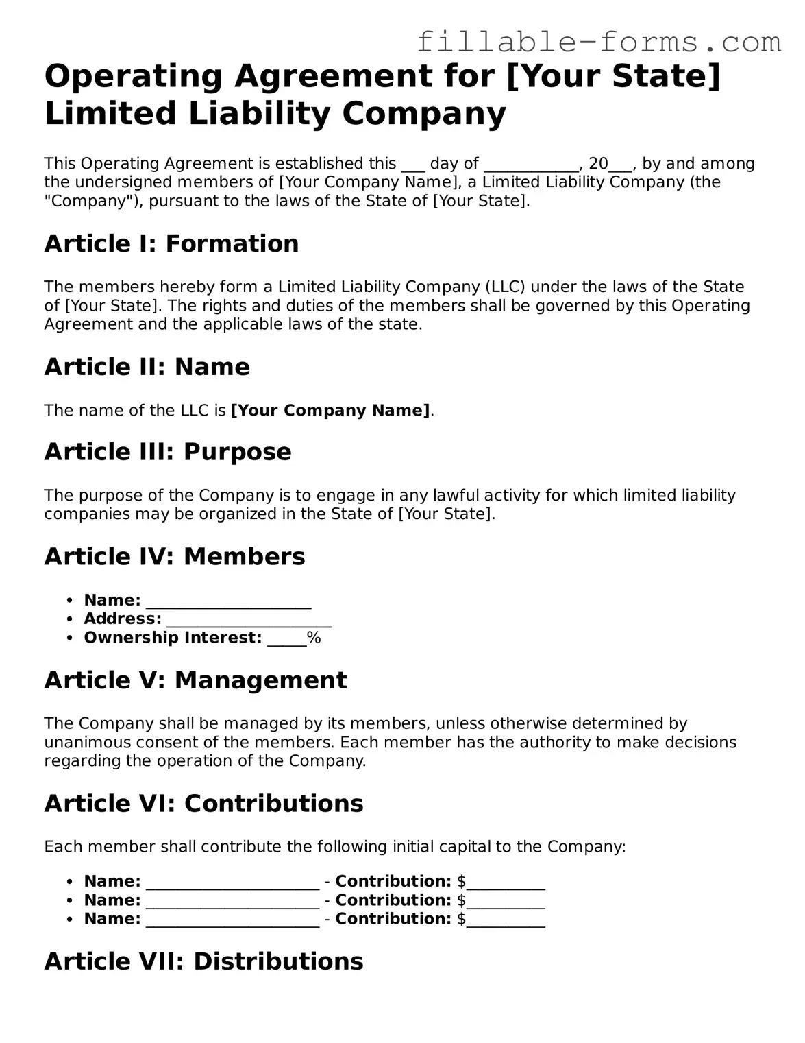 Printable Operating Agreement Form
