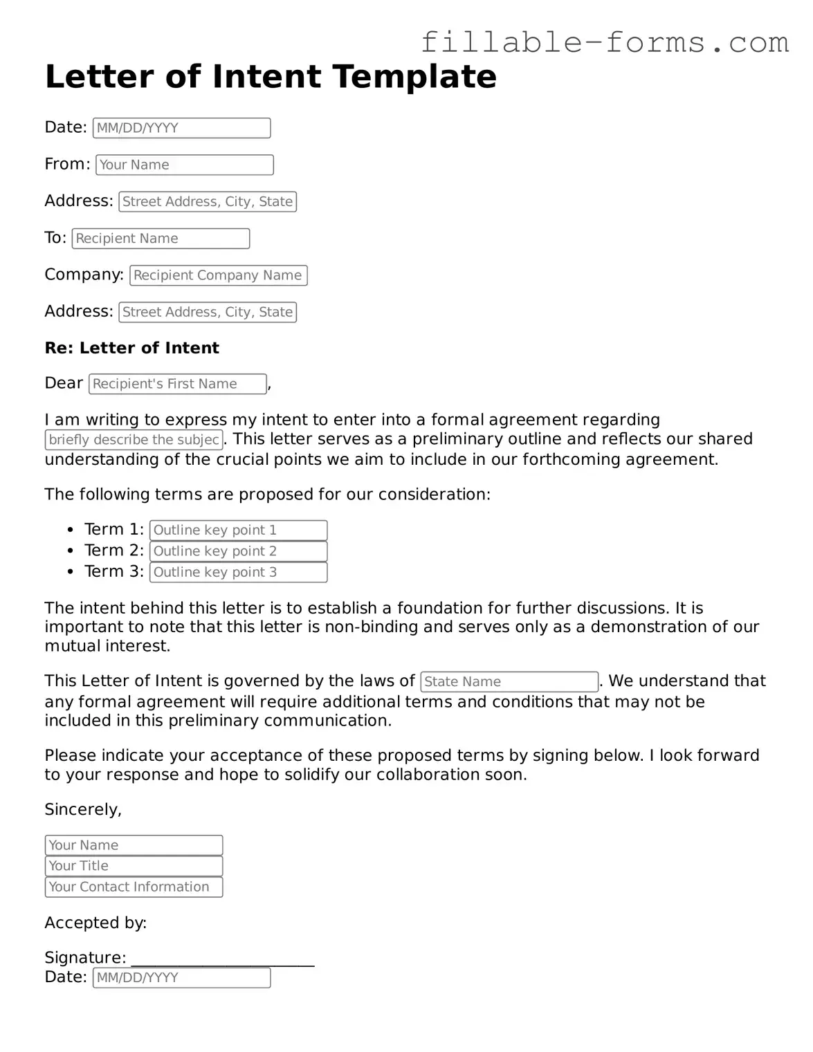 Printable Letter of Intent Form