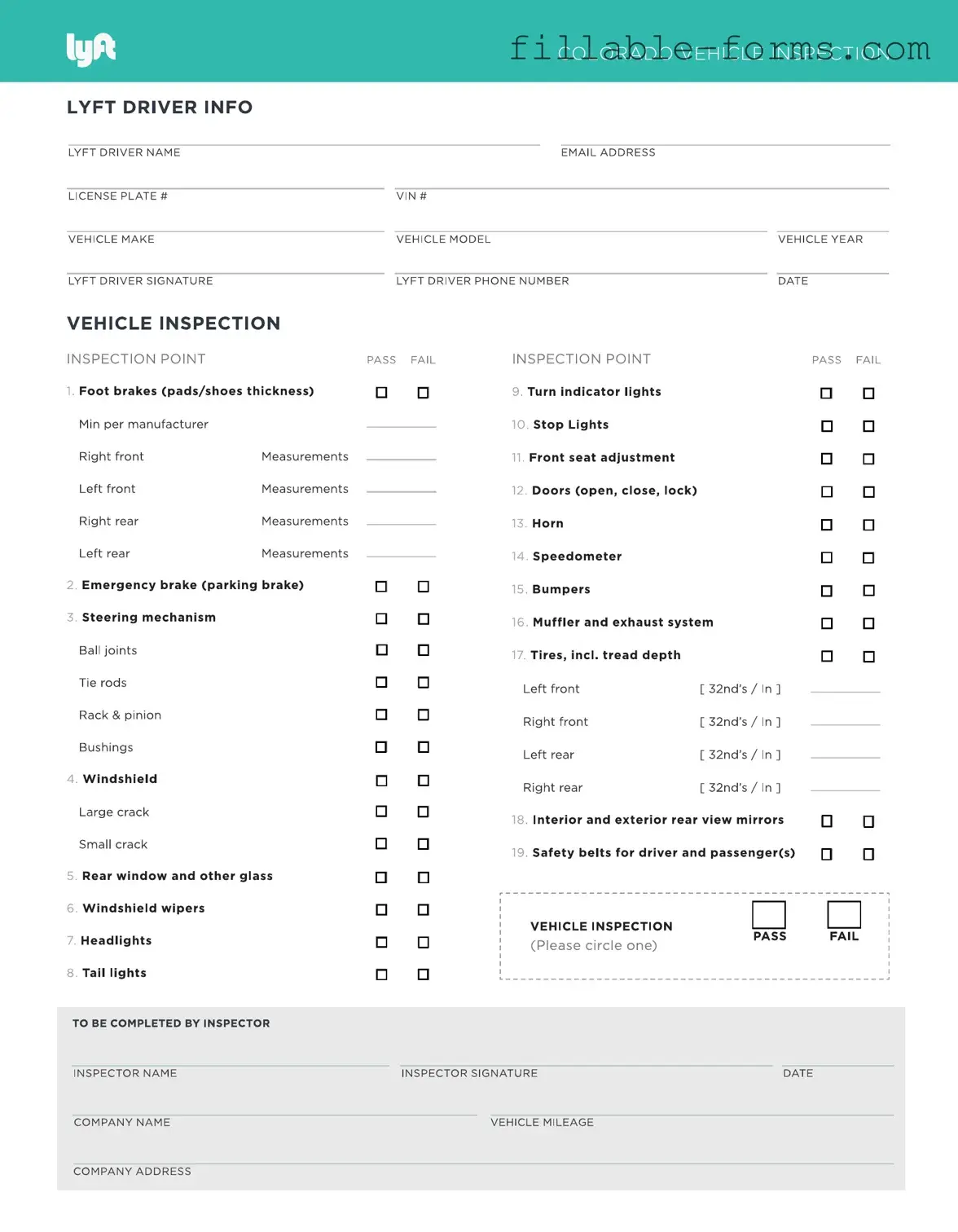 Fill Out a Valid Lyft Inspection Template