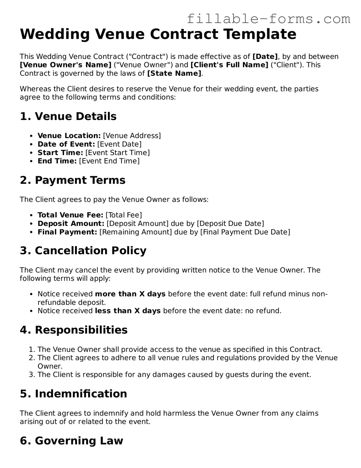 Printable Wedding Venue Contract Form