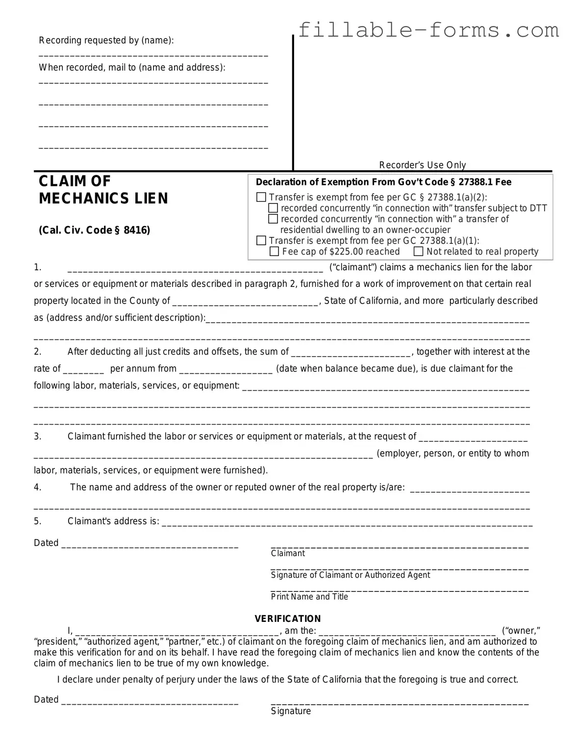 Fill Out a Valid Mechanics Lien California Template