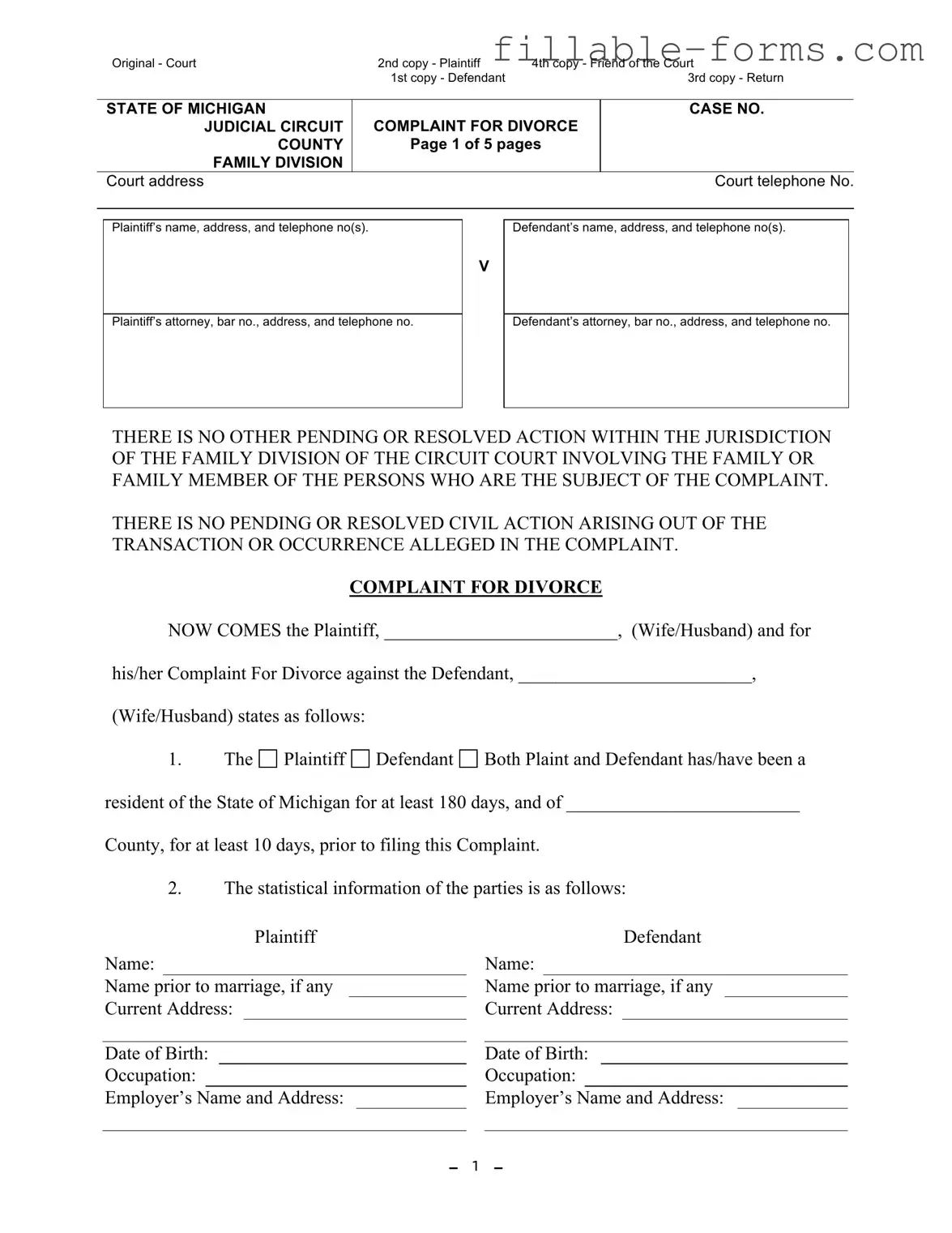 Fill Out a Valid Michigan Complaint Divorce Template