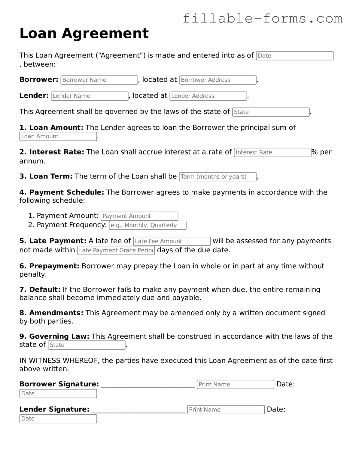 Printable Loan Agreement Form