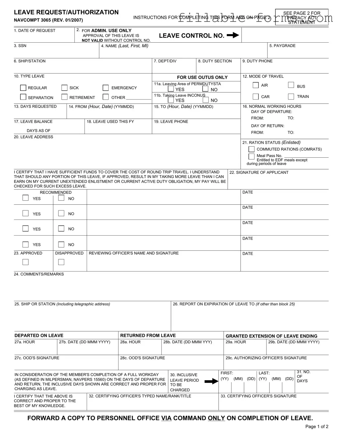 Fill Out a Valid Navcompt 3065 Template