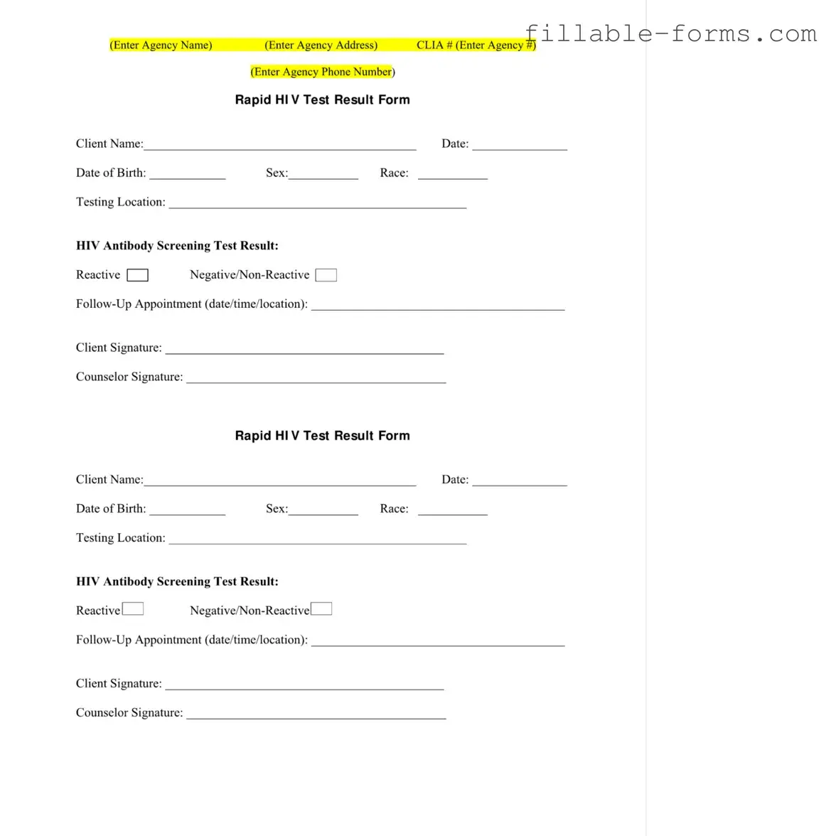 Fill Out a Valid Negative Hiv Test Template