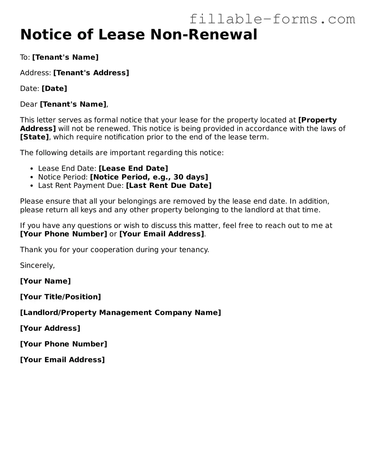 Printable Notice of Lease Non-Renewal Form