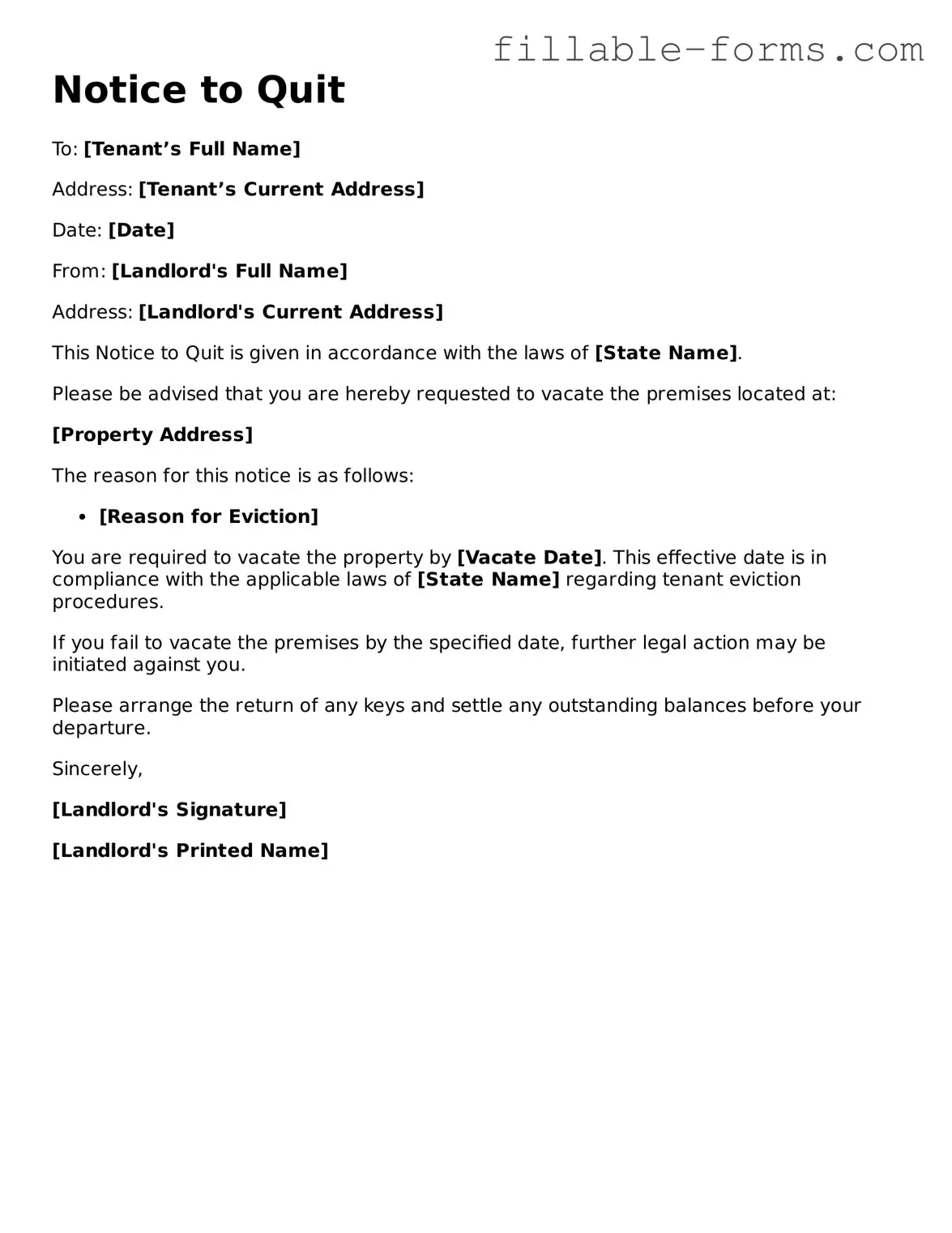 Printable Notice to Quit Form
