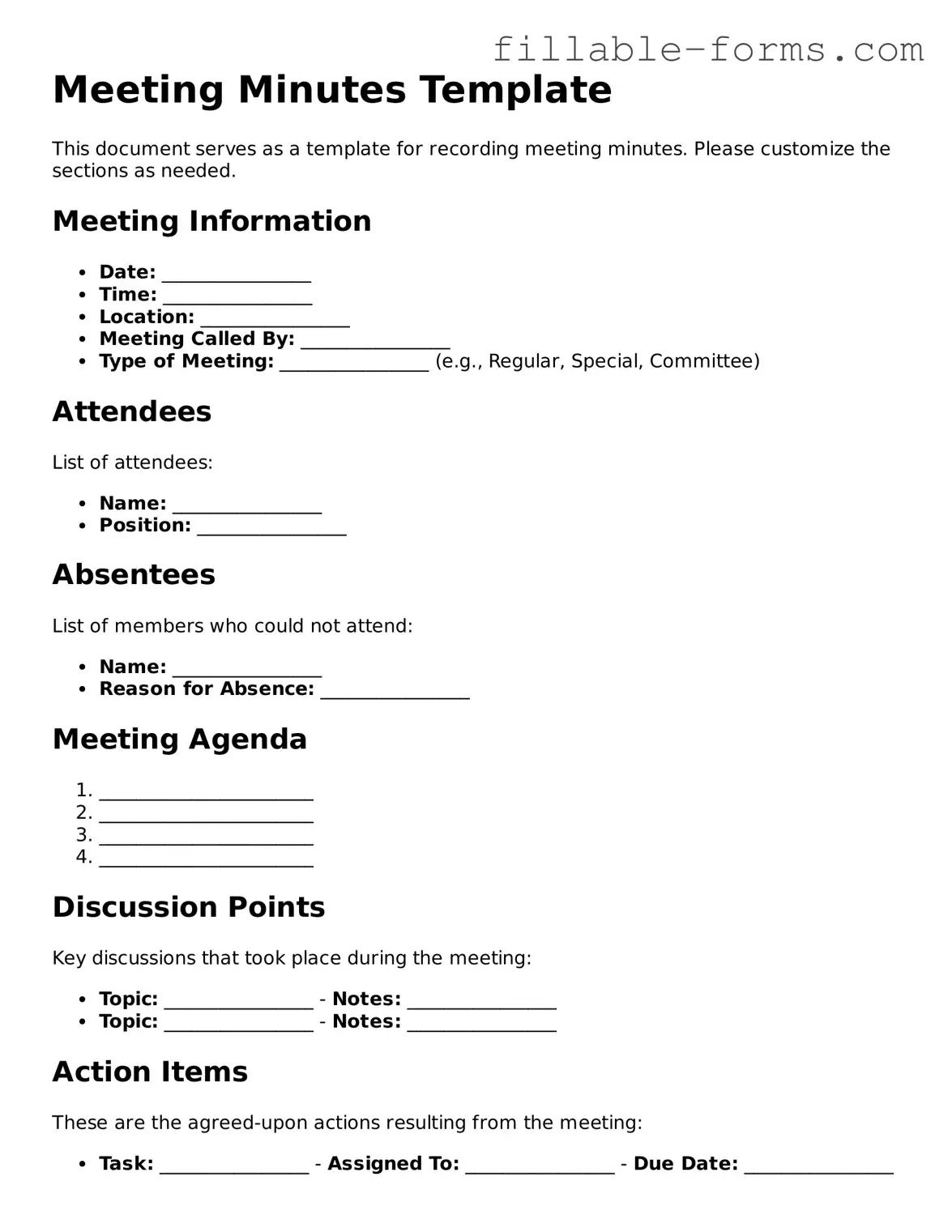 Printable Meeting Minutes Form