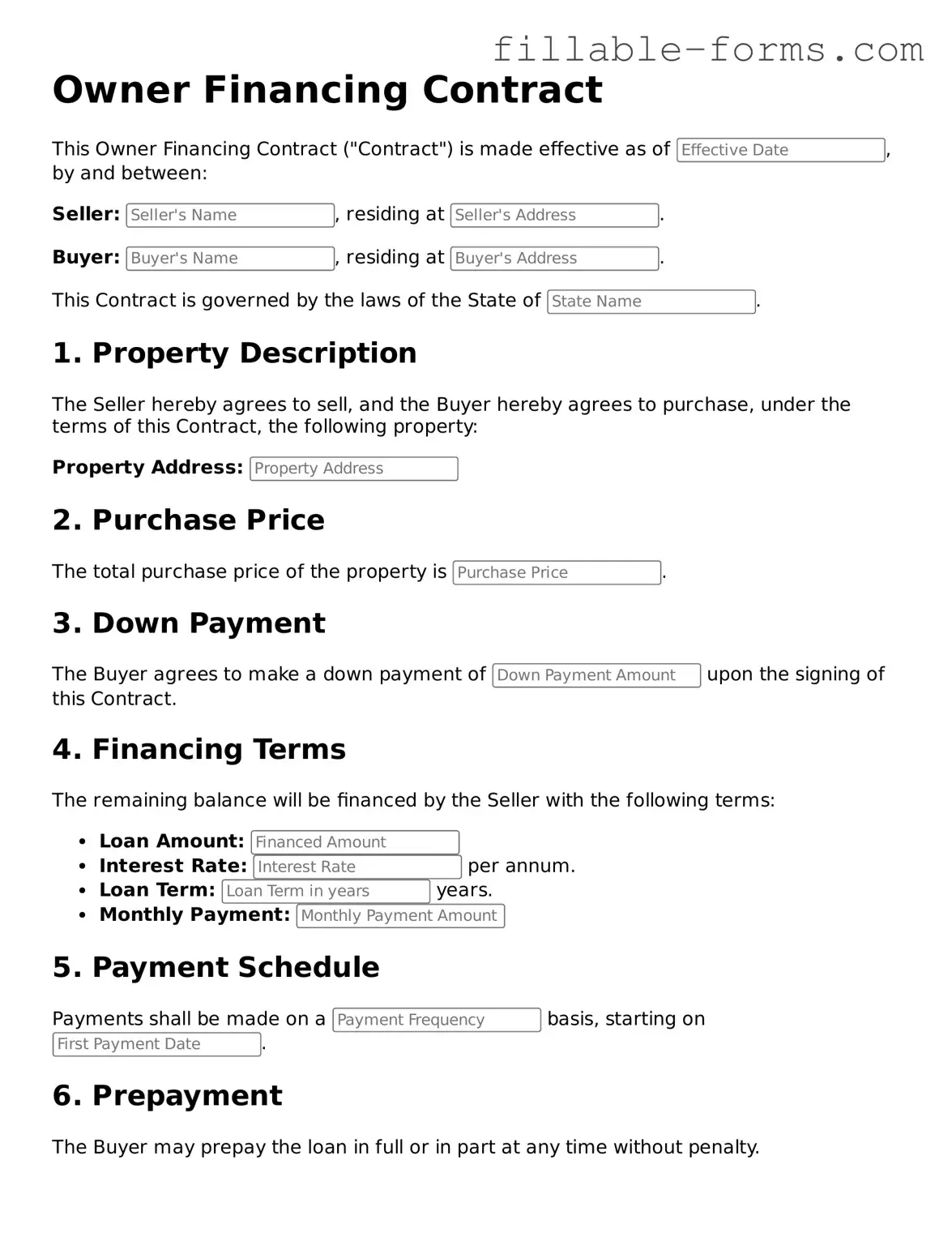 Printable Owner Financing Contract Form