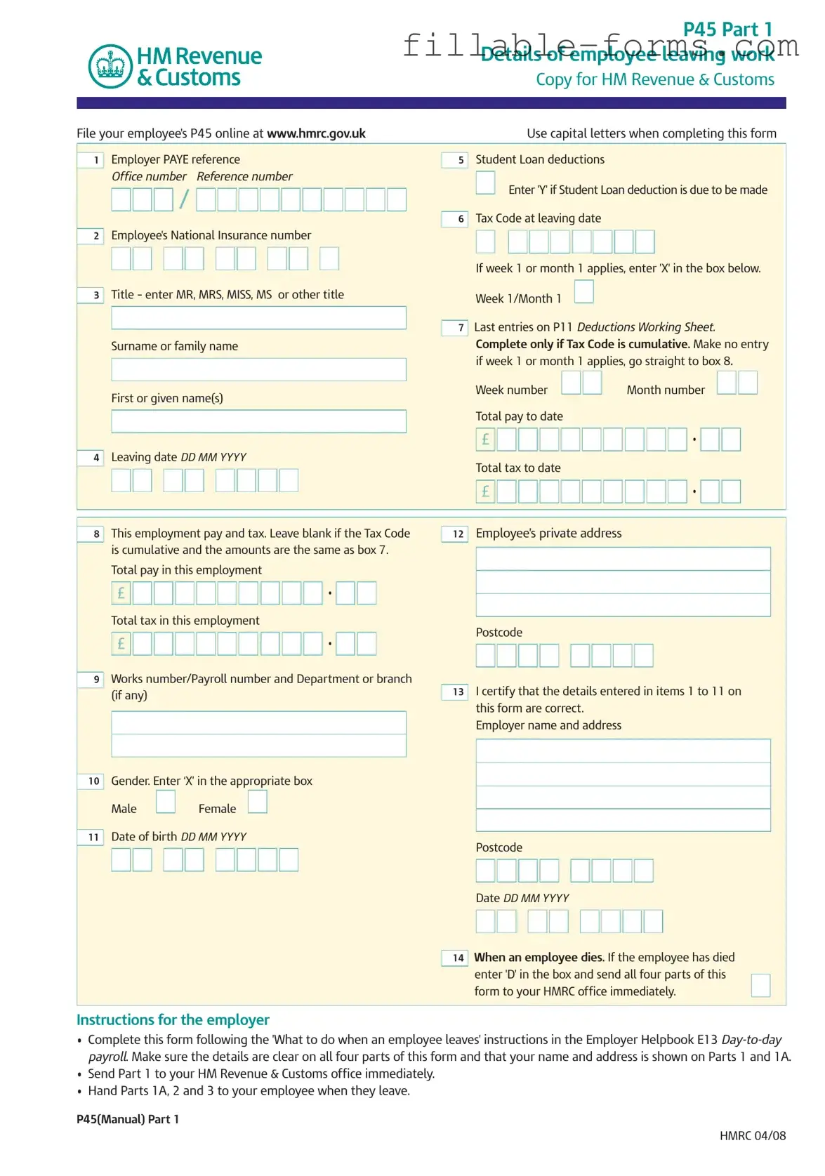 Fill Out a Valid P 45 It Template