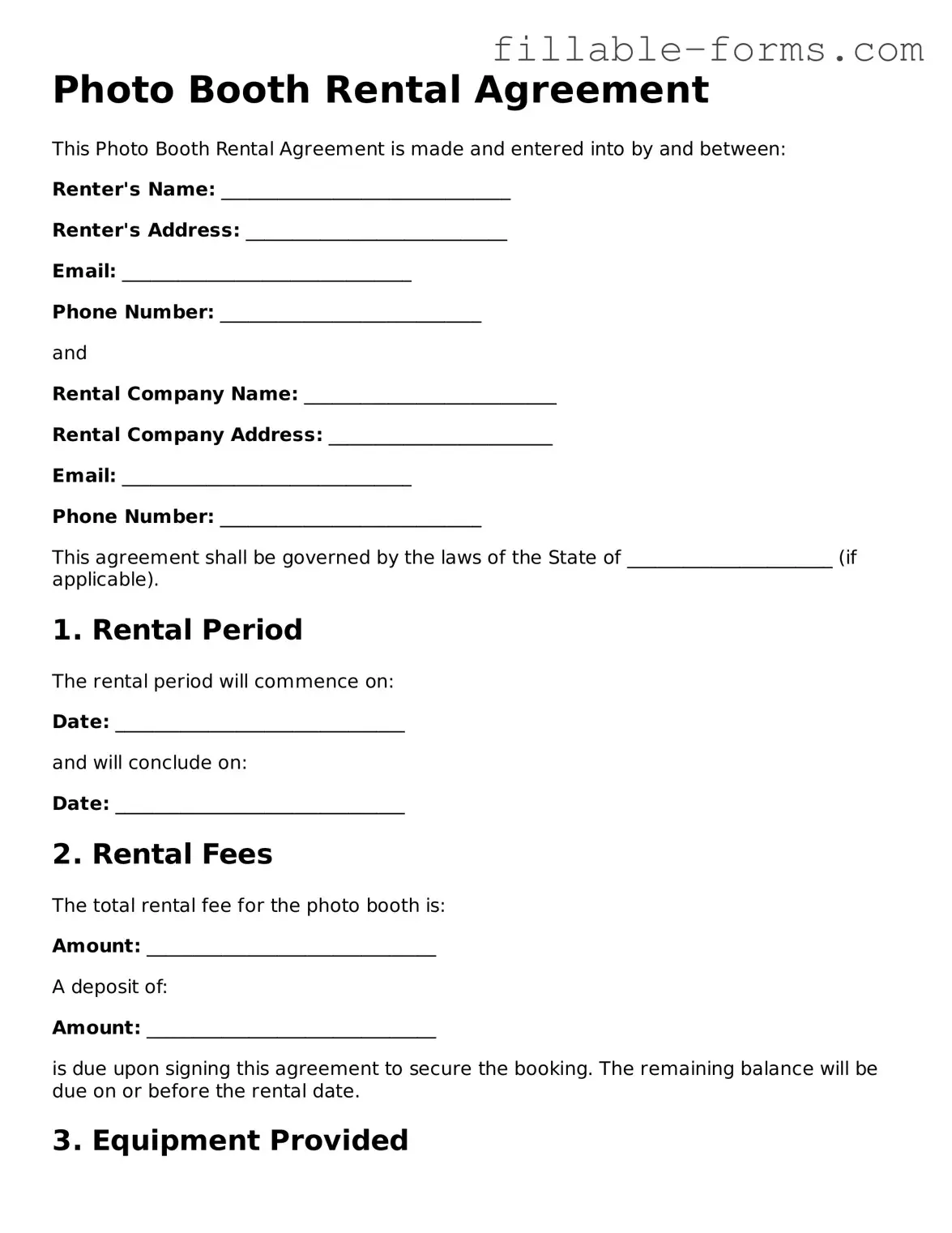 Printable Photo Booth Rental Agreement Form