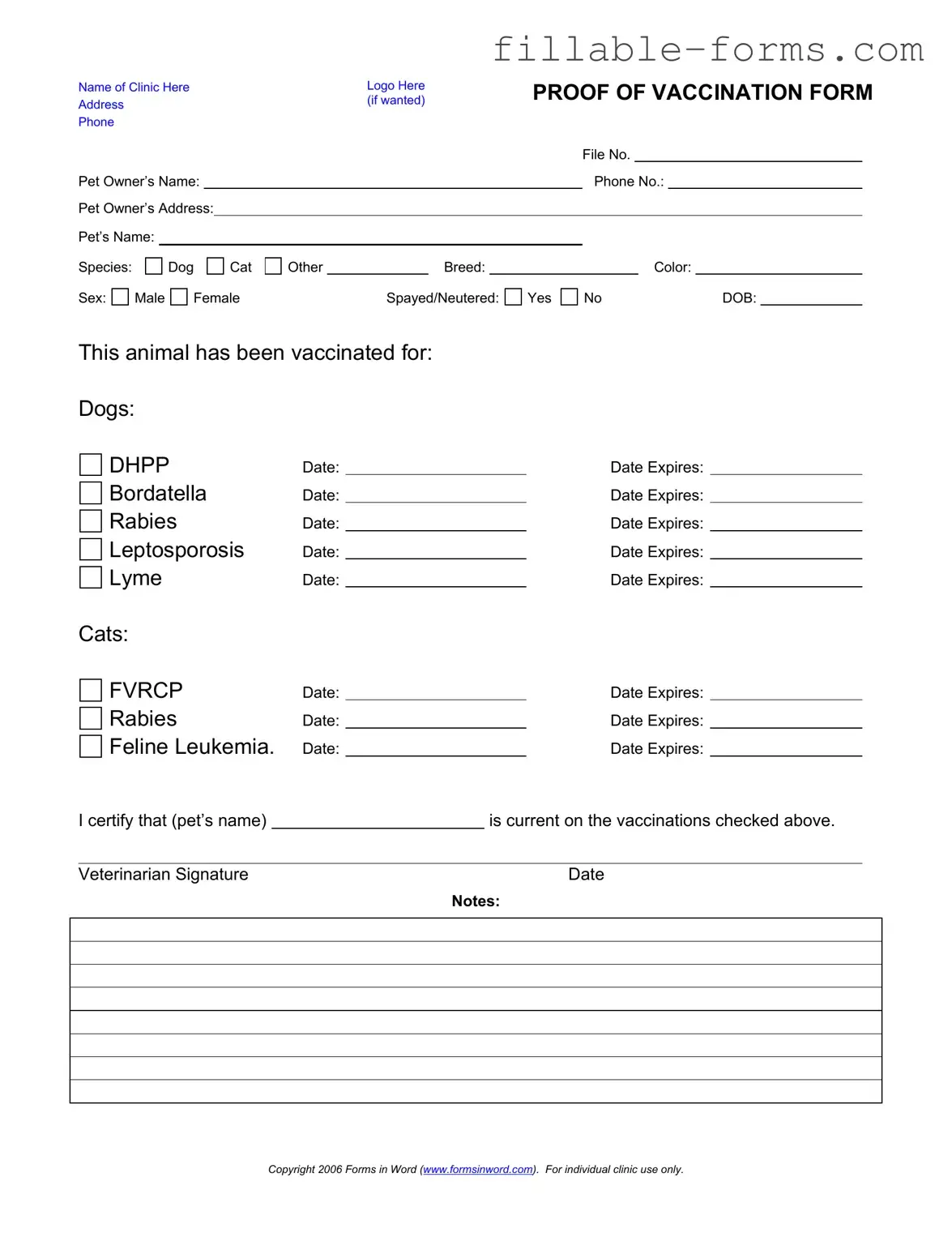Fill Out a Valid Proof Of Vaccination Dog Template