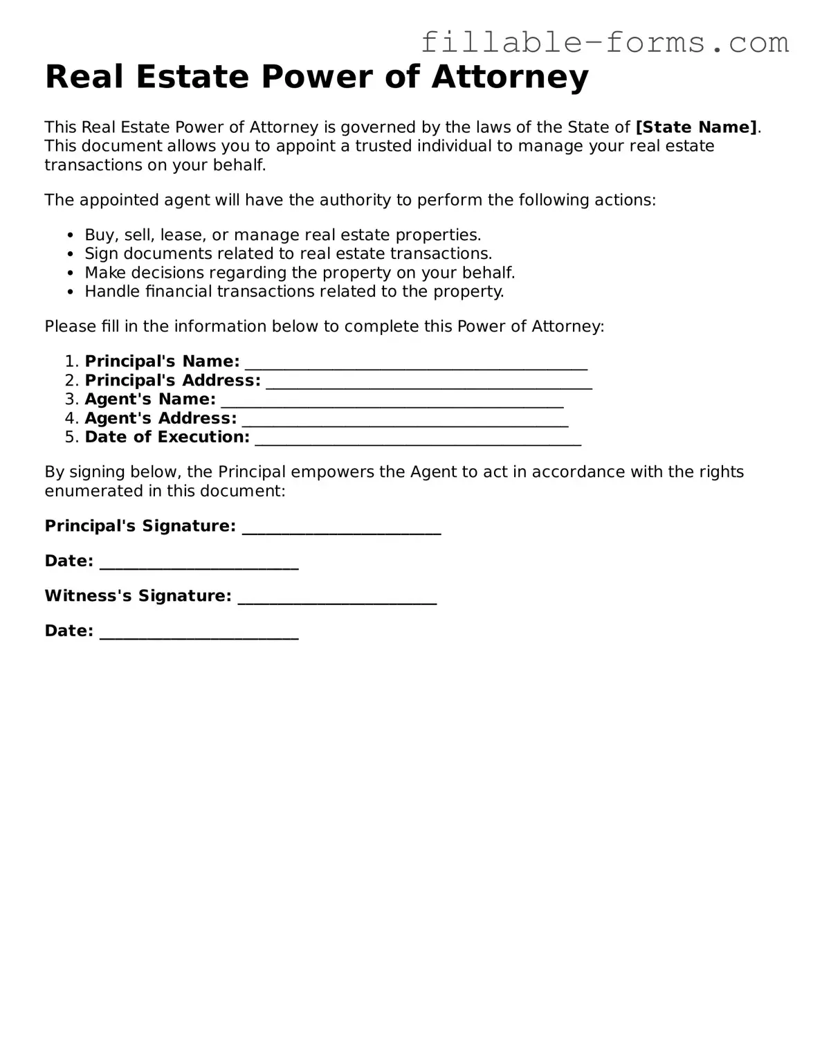 Printable Real Estate Power of Attorney Form