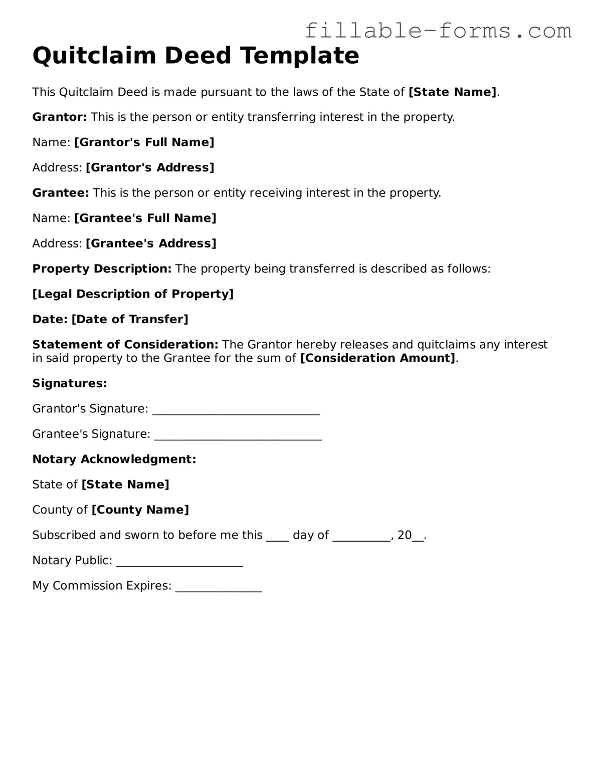 Printable Quitclaim Deed Form