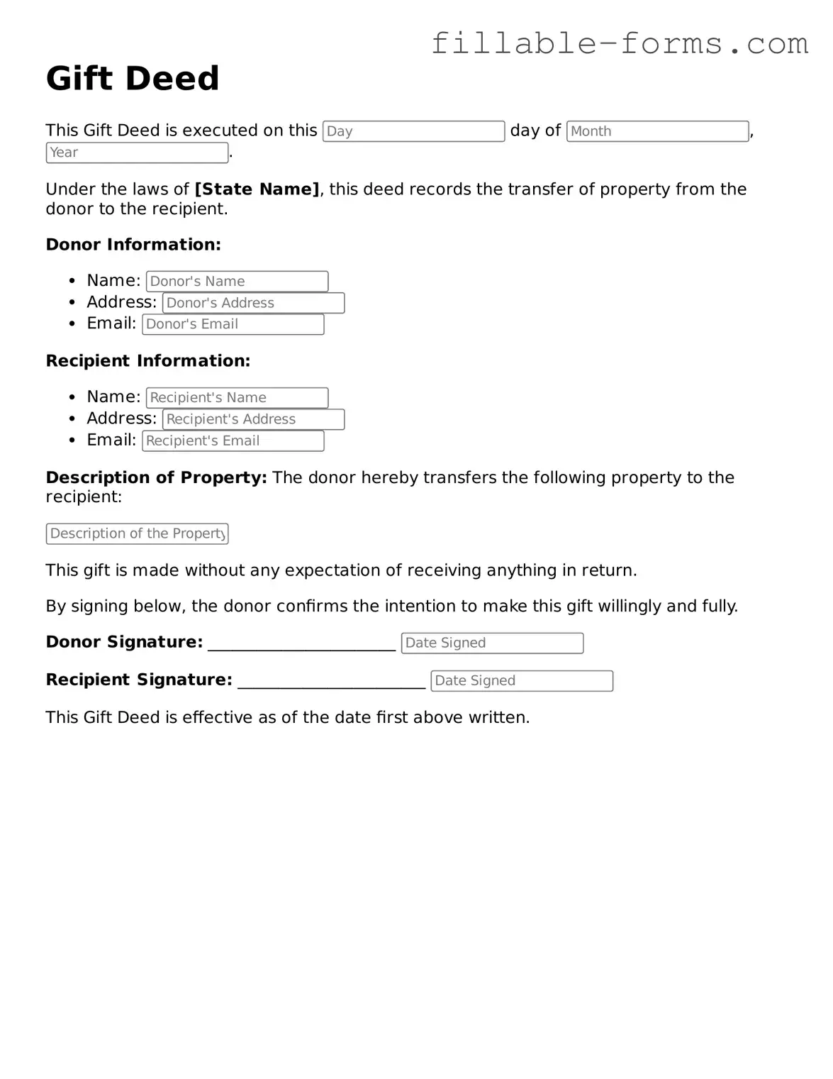 Printable Gift Deed Form