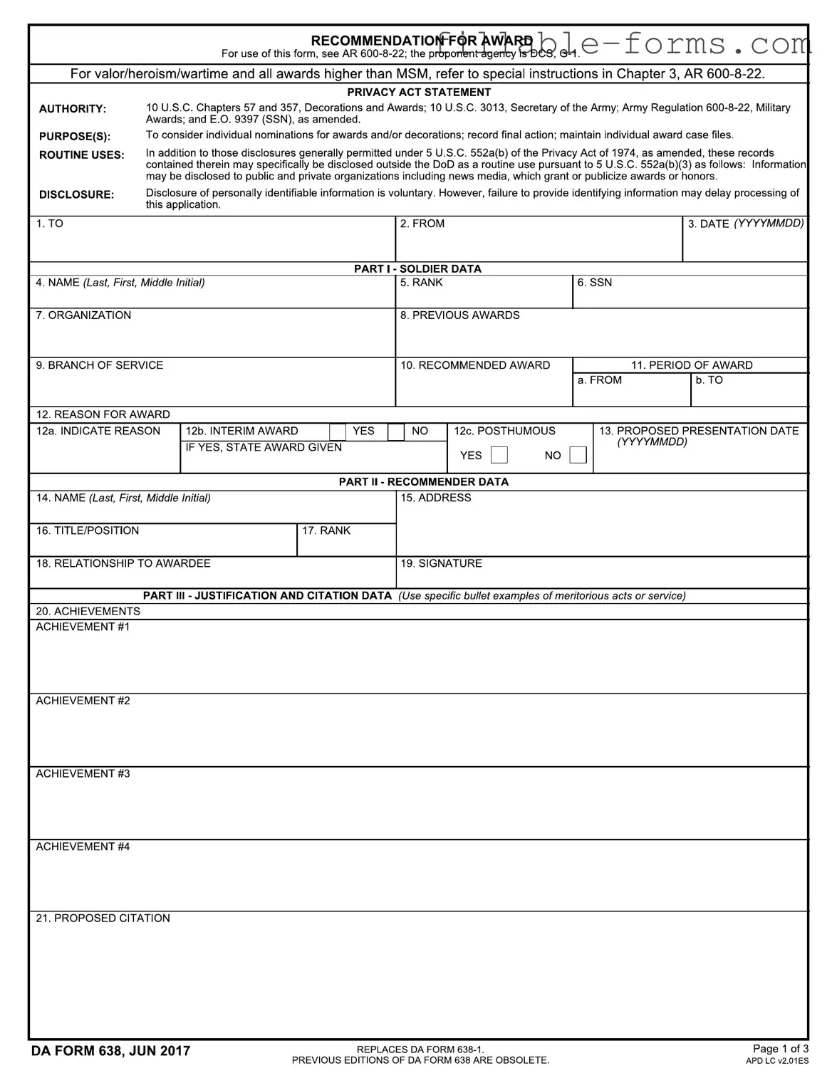 Fill Out a Valid Da 638 Template