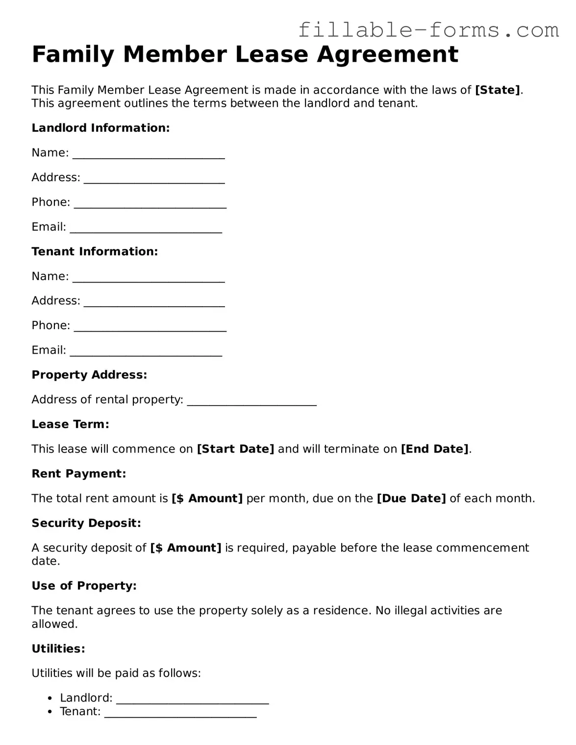 Printable Family Member Lease Agreement Form
