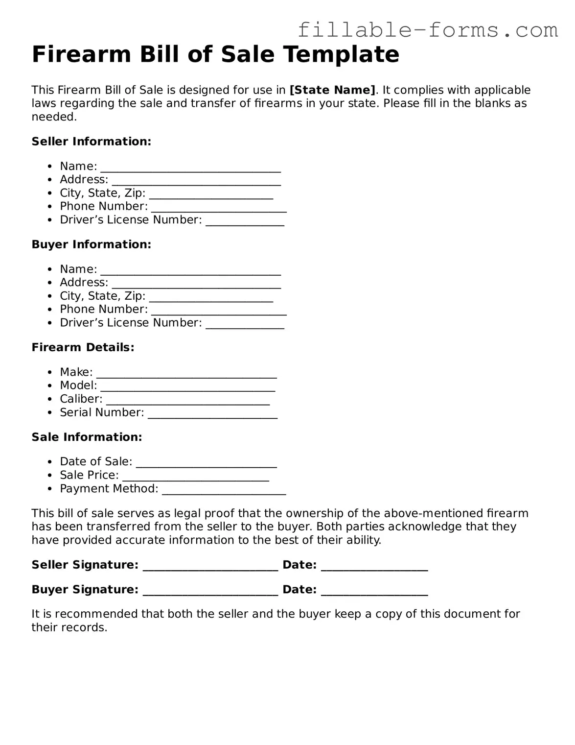 Printable Firearm Bill of Sale Form