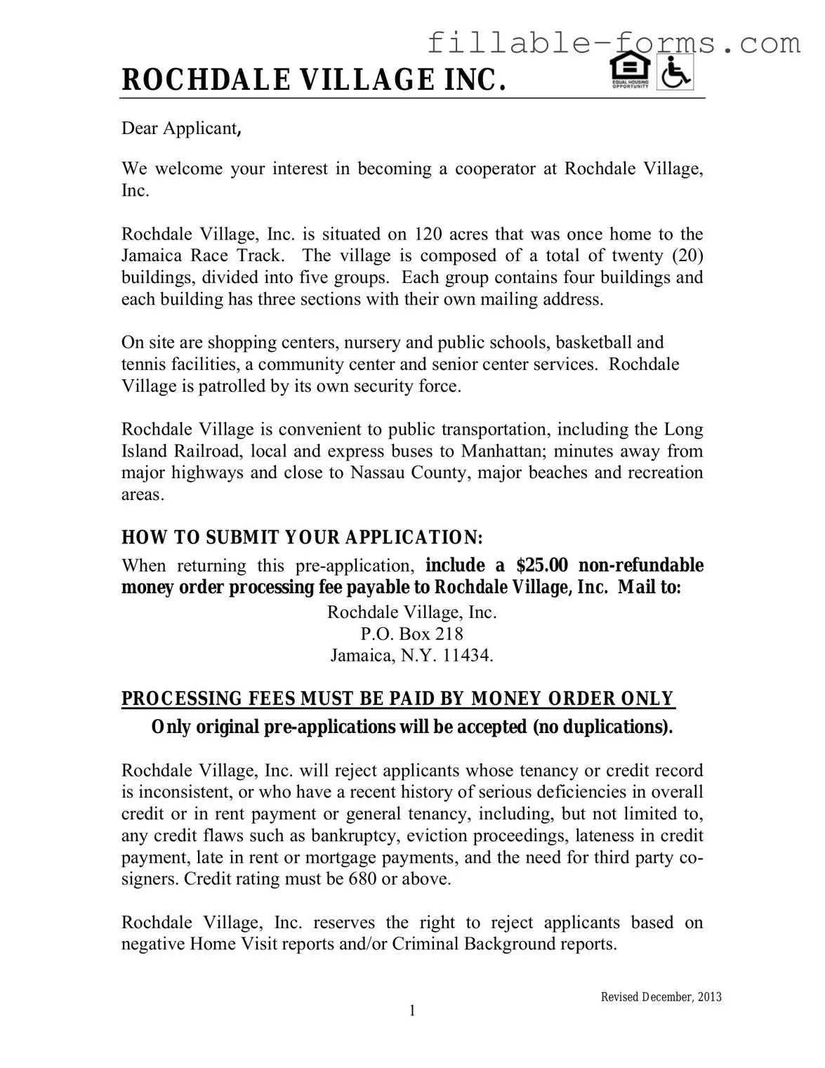 Fill Out a Valid Rochdale village application Template