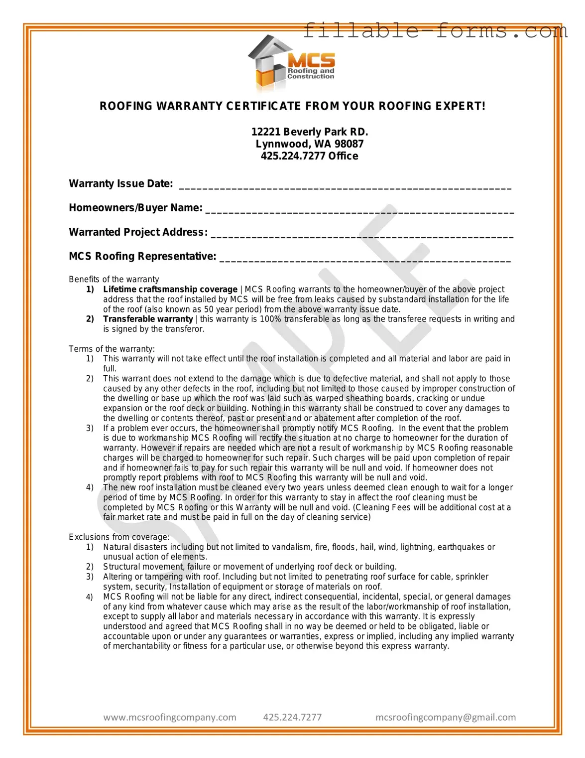 Fill Out a Valid Roofing Warranty Certificate Template