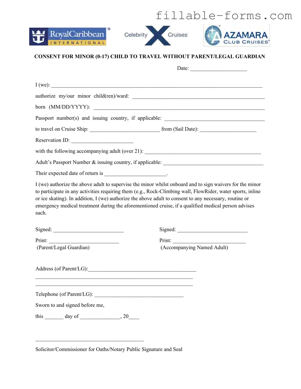 Fill Out a Valid Royal Caribbean Parental Consent Template