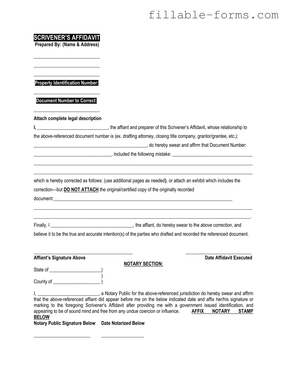 Fill Out a Valid Scrivener's Affidavit Template