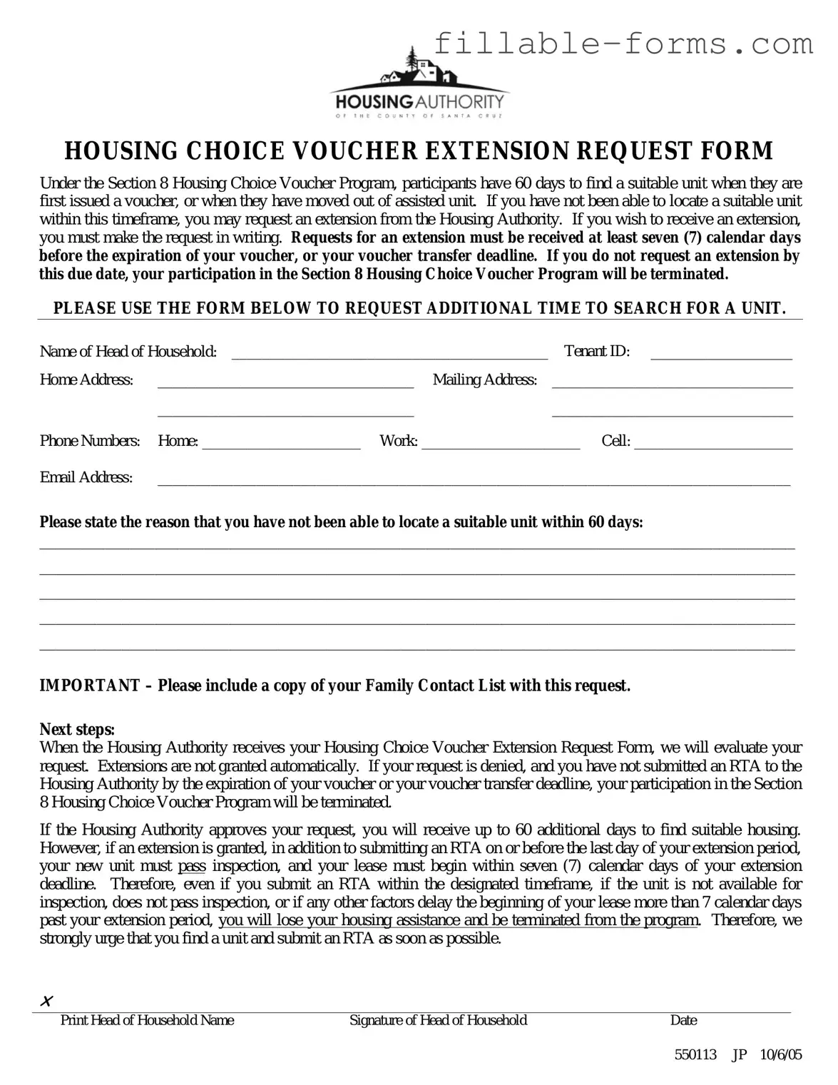 Fill Out a Valid Section 8 Voucher Extension Template