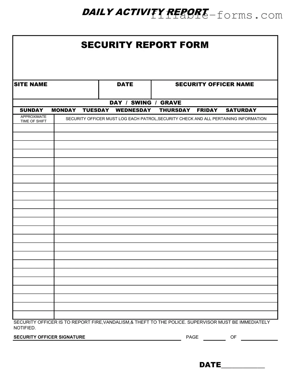 Fill Out a Valid Security Guard Daily Report Sample Template