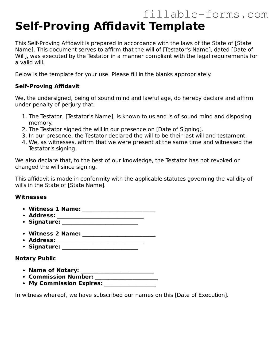Printable Self-Proving Affidavit Form