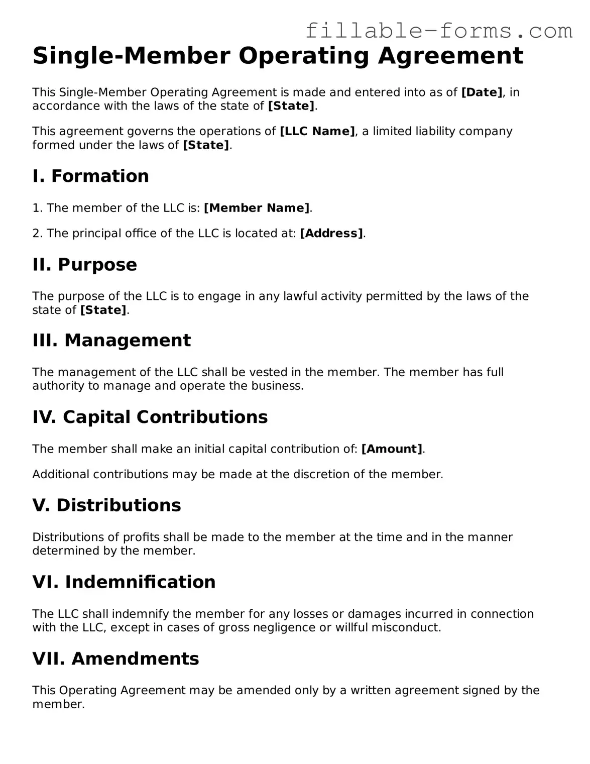 Printable Single-Member Operating Agreement Form