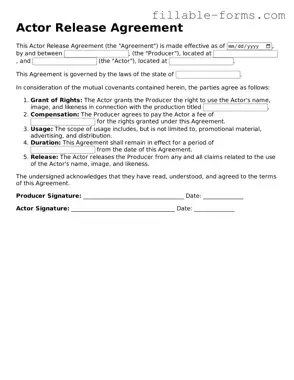 Printable Actor Release Form