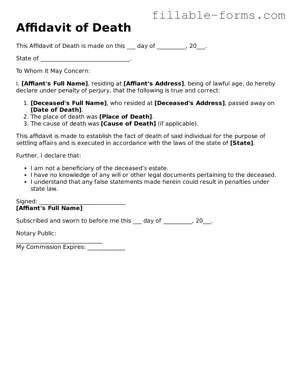 Printable Affidavit of Death Form