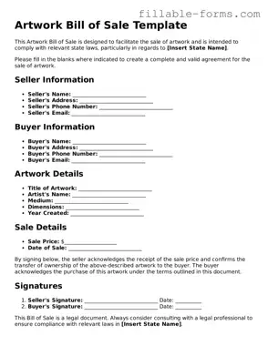 Printable Artwork Bill of Sale Form