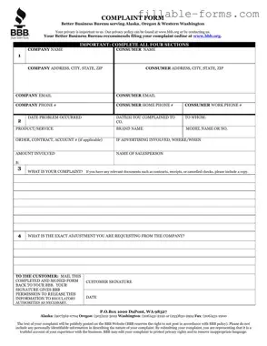 Fill Out a Valid Bbb Complaint Template