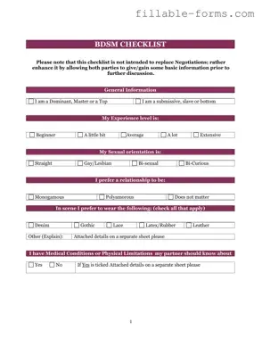 Fill Out a Valid Bdsm Checklist Template