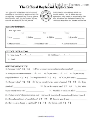 Fill Out a Valid Boyfriend application form Template