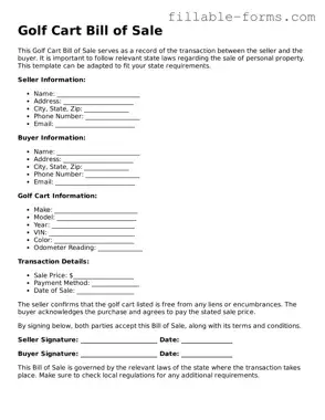 Printable Golf Cart Bill of Sale Form