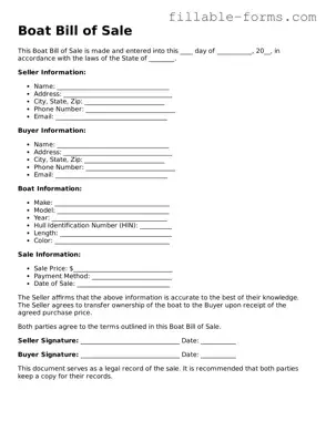Printable Boat Bill of Sale Form