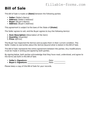 Printable Bill of Sale Form