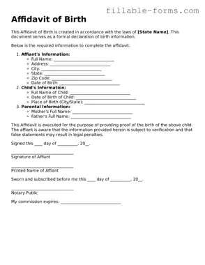 Printable Affidavit of Birth Form