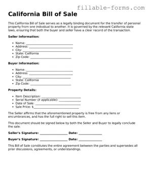 Printable  Bill of Sale Form for California