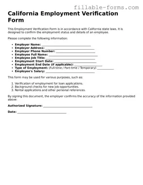 Printable  Employment Verification Form for California
