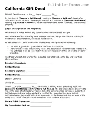 Printable  Gift Deed Form for California