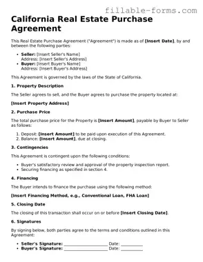 Printable  Real Estate Purchase Agreement Form for California