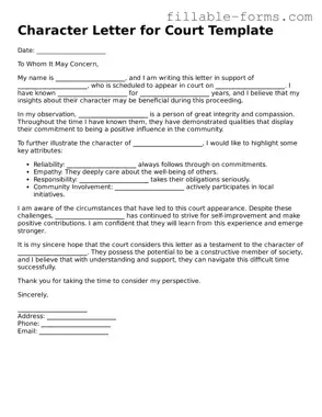 Printable Character Letter for Court Form