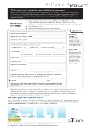 Fill Out a Valid Citibank Direct Deposit Template