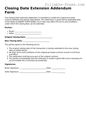Printable Closing Date Extension Addendum Form Form